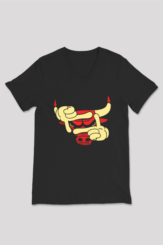Chicago Bulls Siyah Unisex V Yaka Tişört T-Shirt