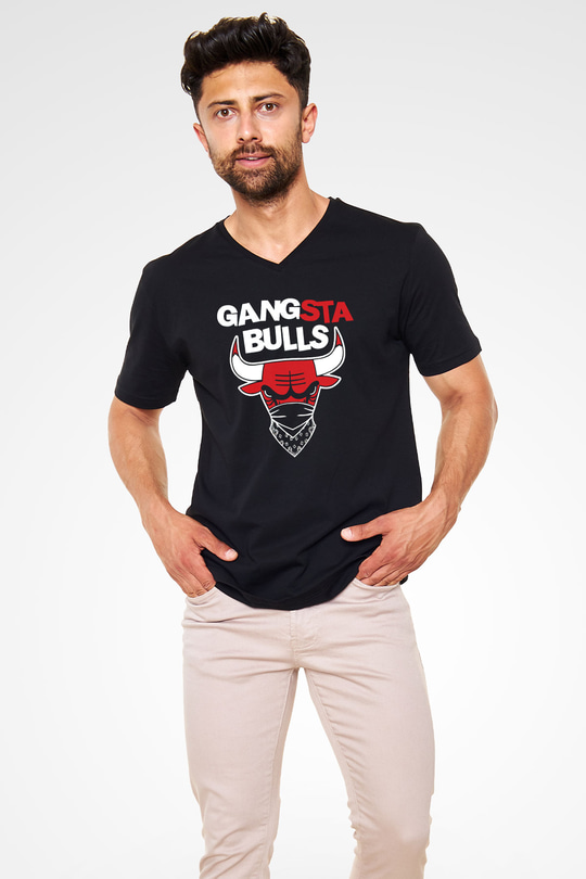 Chicago Bulls Siyah Unisex V Yaka Tişört T-Shirt