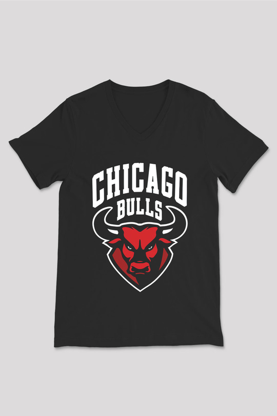 Chicago Bulls Siyah Unisex V Yaka Tişört T-Shirt