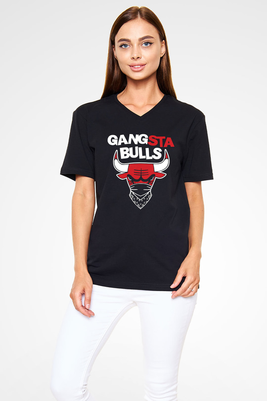 Chicago Bulls Siyah Unisex V Yaka Tişört T-Shirt