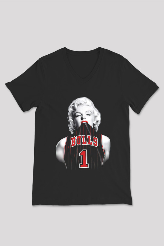 Chicago Bulls Siyah Unisex V Yaka Tişört T-Shirt
