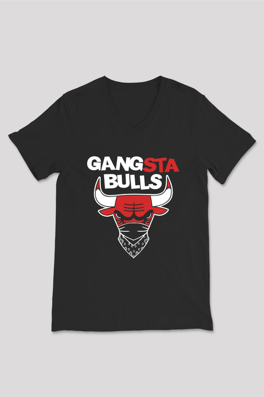 Chicago Bulls Siyah Unisex V Yaka Tişört T-Shirt