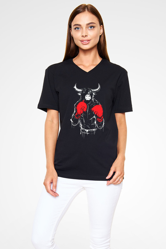 Chicago Bulls Siyah Unisex V Yaka Tişört T-Shirt