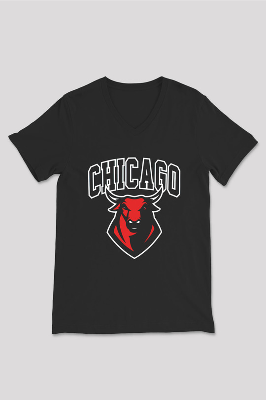 Chicago Bulls Siyah Unisex V Yaka Tişört T-Shirt