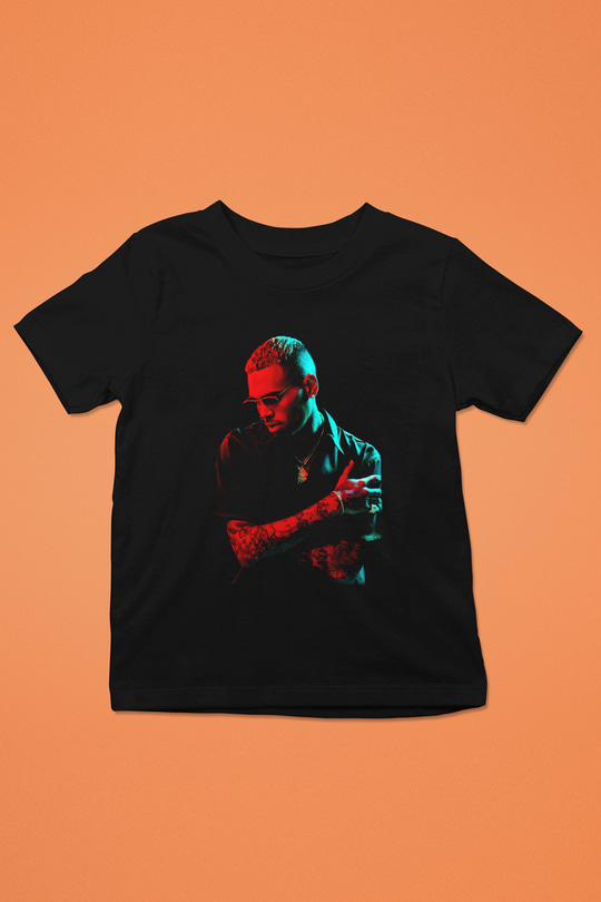 Chris Brown Baskılı Siyah Unisex Çocuk Tişört