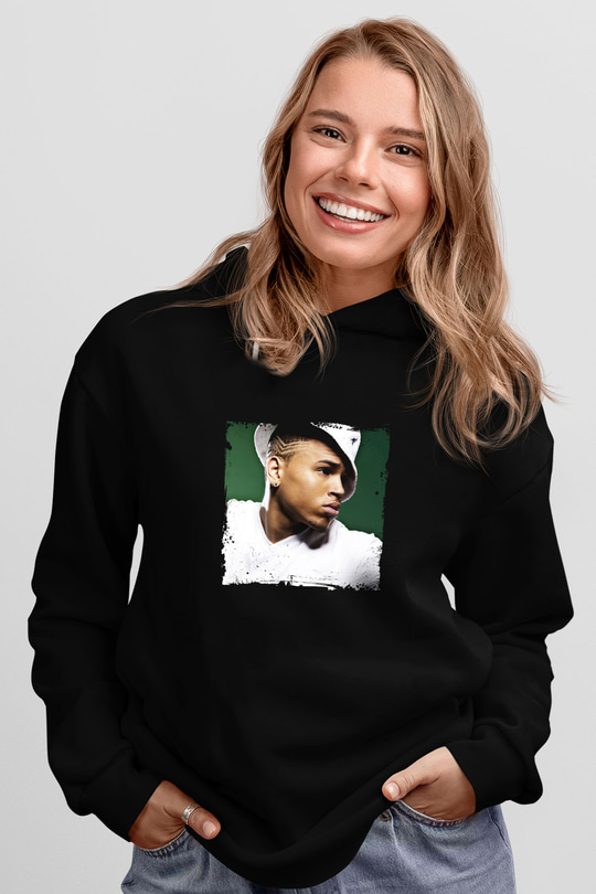 Chris Brown Baskılı Unisex Siyah Hoodie