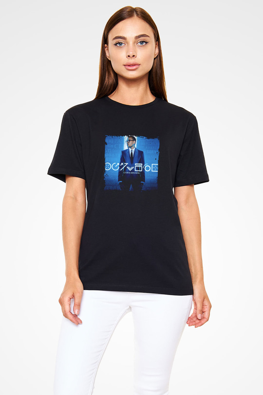 Chris Brown Baskılı Unisex Siyah Tişört