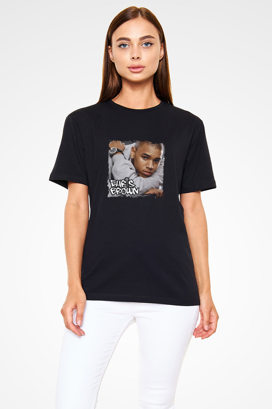 Chris Brown Baskılı Unisex Siyah Tişört