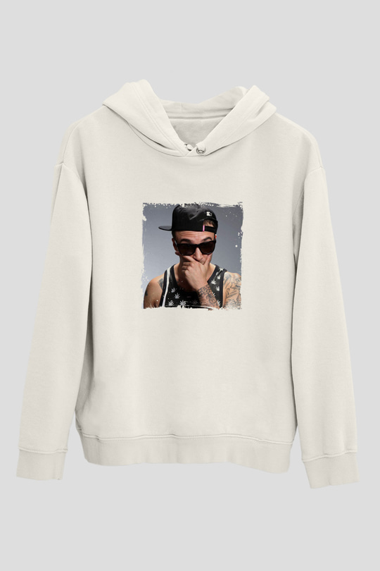Chris Webby Baskılı Unisex Beyaz Kapüşonlu Sweatshirt