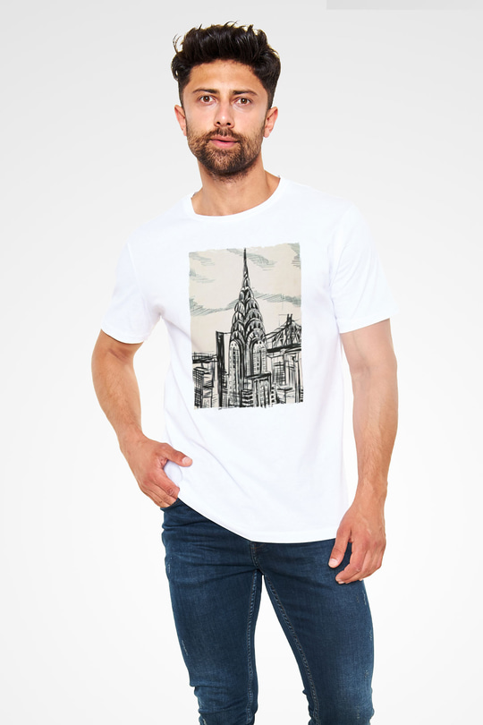 Chrysler Binası Beyaz Unisex Tişört T-Shirt - TişörtFabrikası