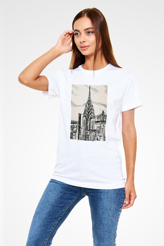 Chrysler Binası Beyaz Unisex Tişört T-Shirt - TişörtFabrikası