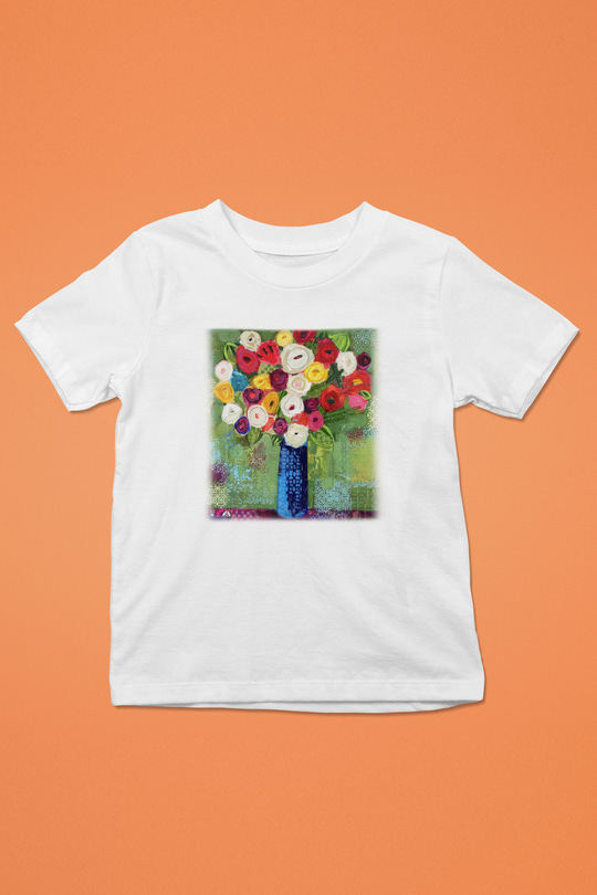 Çiçek Baskılı Beyaz Unisex Çocuk Tişört