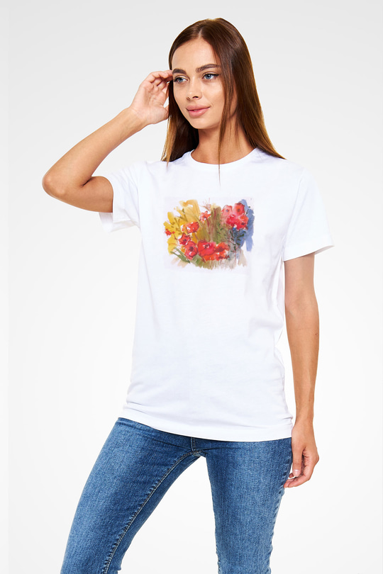 Çiçek Beyaz Unisex Tişört T-Shirt - TişörtFabrikası