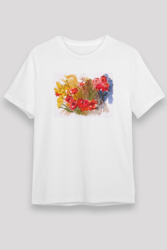 Çiçek Beyaz Unisex Tişört T-Shirt - TişörtFabrikası