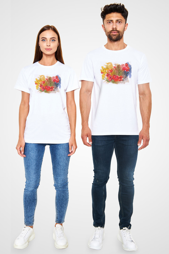 Çiçek Beyaz Unisex Tişört T-Shirt - TişörtFabrikası