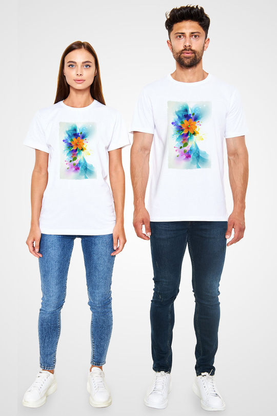 Çiçek Beyaz Unisex Tişört T-Shirt - TişörtFabrikası