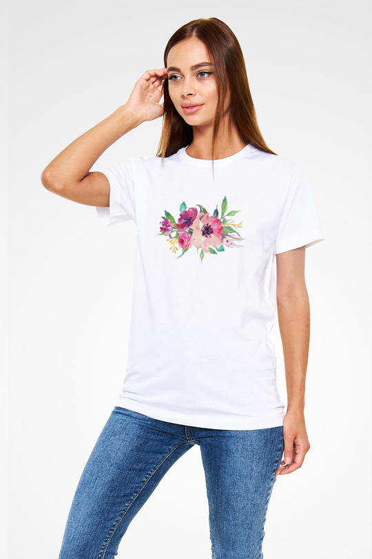 Çiçek Beyaz Unisex Tişört T-Shirt - TişörtFabrikası