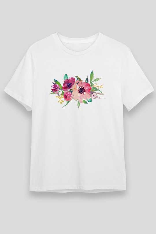 Çiçek Beyaz Unisex Tişört T-Shirt - TişörtFabrikası