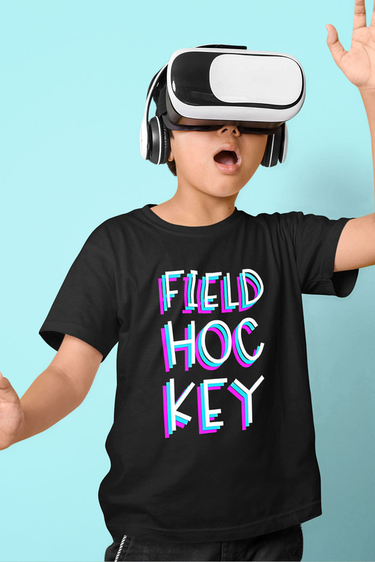 Çim Hokeyi - Field Hockey Baskılı Unisex Siyah Çocuk Tİşörtü - Tshirt