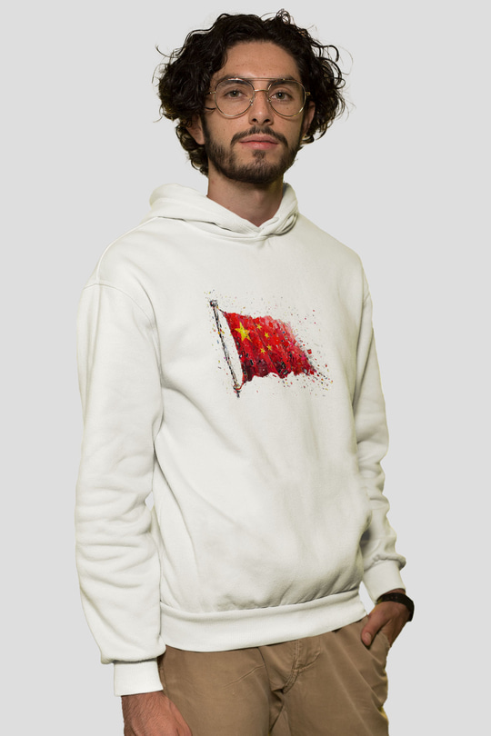 Çin Beyaz Unisex Kapşonlu Sweatshirt
