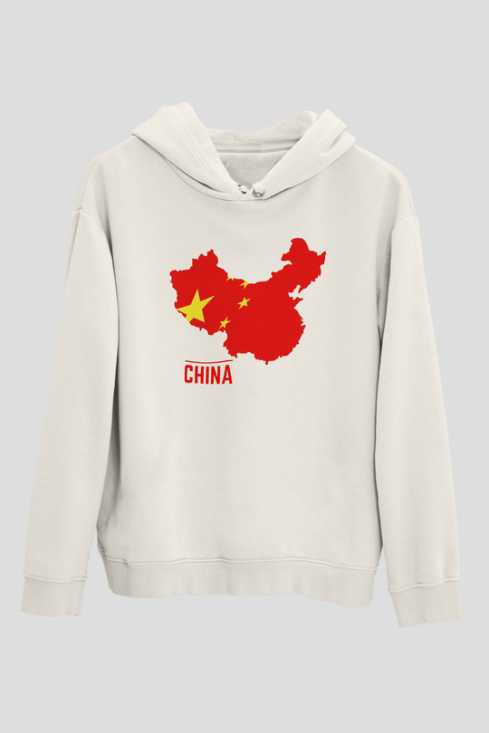 Çin Beyaz Unisex Kapşonlu Sweatshirt