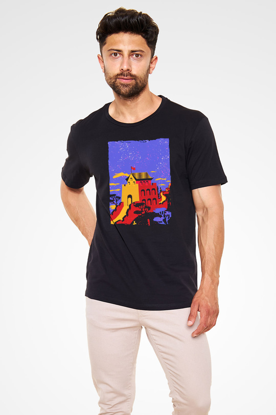 Çin Seddi Siyah Unisex Tişört T-Shirt - TişörtFabrikası