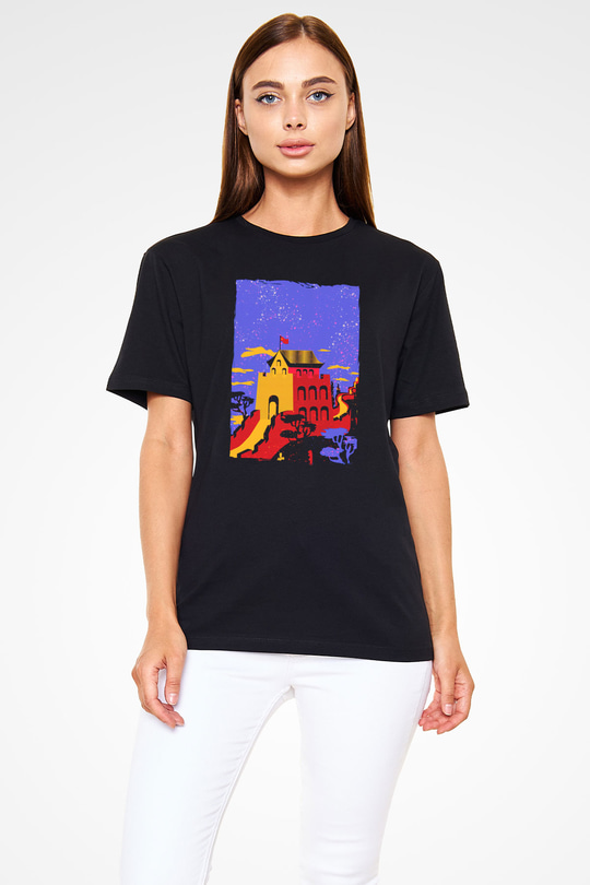 Çin Seddi Siyah Unisex Tişört T-Shirt - TişörtFabrikası