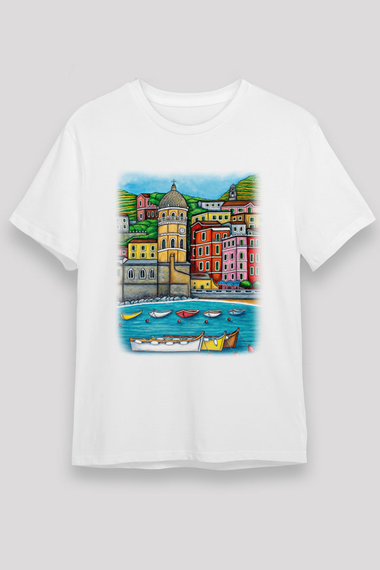 Cinque Terre Beyaz Unisex Tişört T-Shirt - TişörtFabrikası