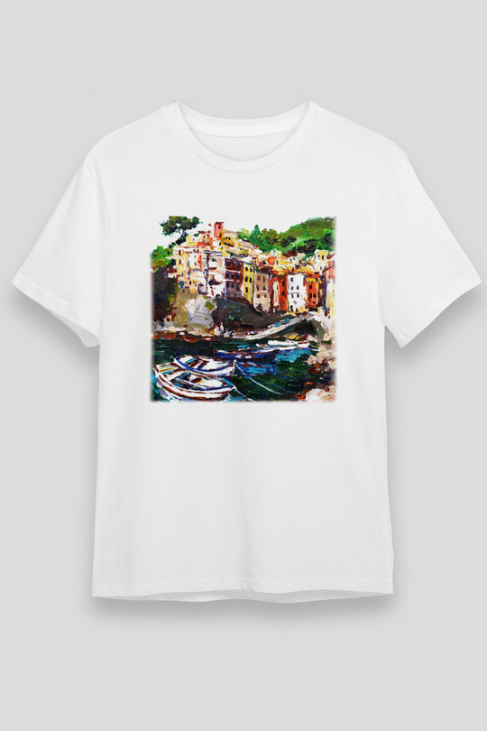 Cinque Terre Beyaz Unisex Tişört T-Shirt - TişörtFabrikası