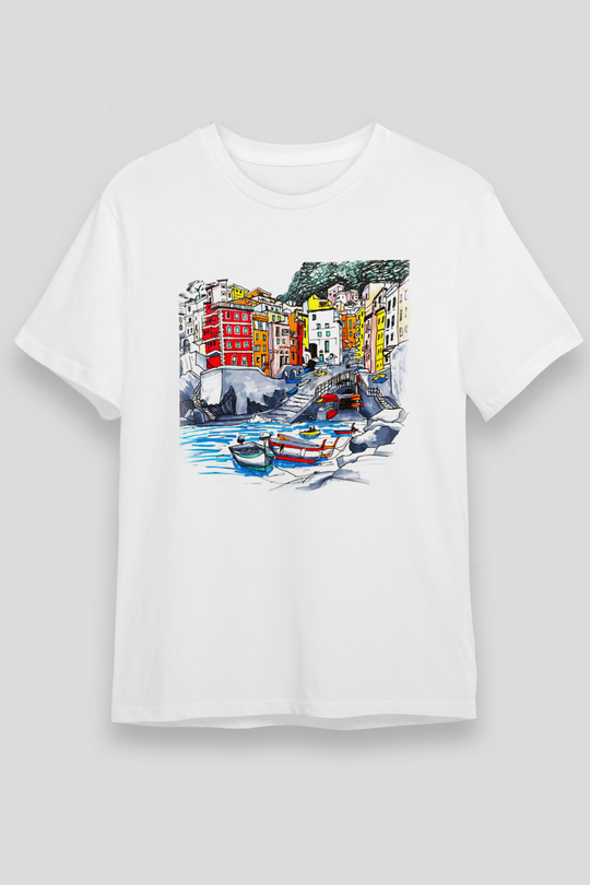 Cinque Terre Beyaz Unisex Tişört T-Shirt - TişörtFabrikası
