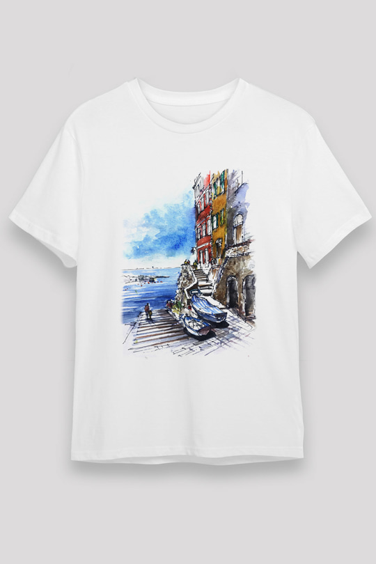 Cinque Terre Beyaz Unisex Tişört T-Shirt - TişörtFabrikası