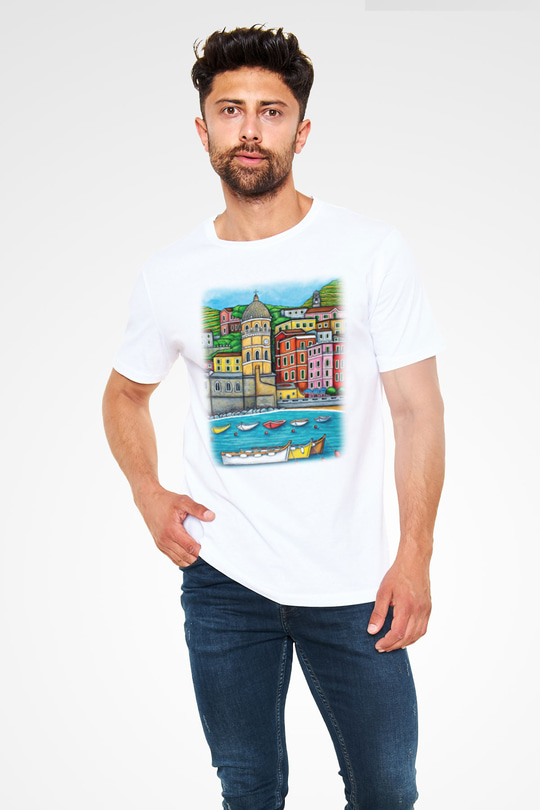 Cinque Terre Beyaz Unisex Tişört T-Shirt - TişörtFabrikası