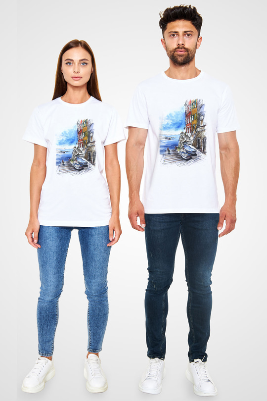 Cinque Terre Beyaz Unisex Tişört T-Shirt - TişörtFabrikası