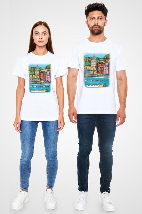Cinque Terre Beyaz Unisex Tişört T-Shirt - TişörtFabrikası