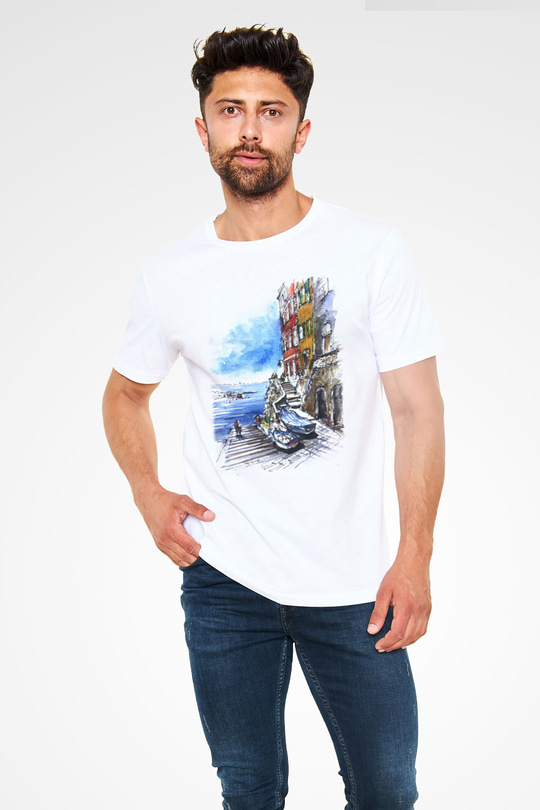 Cinque Terre Beyaz Unisex Tişört T-Shirt - TişörtFabrikası