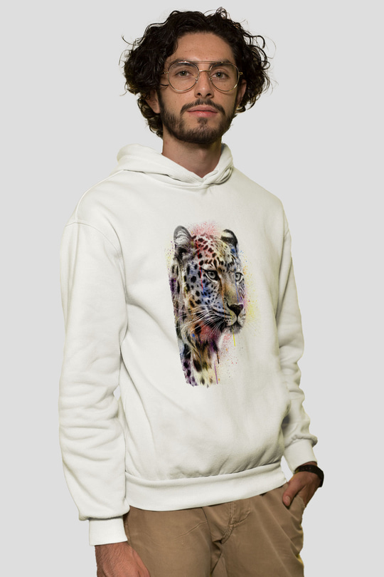 Çita Beyaz Unisex Kapüşonlu Sweatshirt