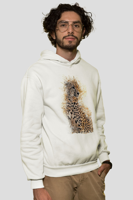 Çita Beyaz Unisex Kapüşonlu Sweatshirt