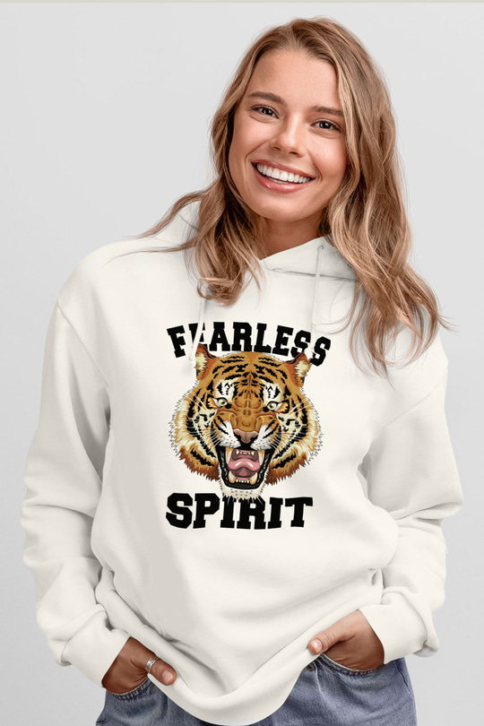 Çita Beyaz Unisex Kapüşonlu Sweatshirt