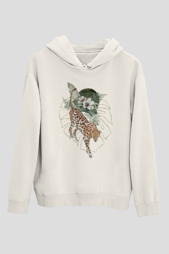 Çita Beyaz Unisex Kapüşonlu Sweatshirt