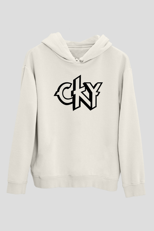 CKY Beyaz Unisex Kapüşonlu Sweatshirt