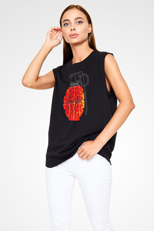Clawfinger Baskılı Unisex Siyah Kolsuz Tişört