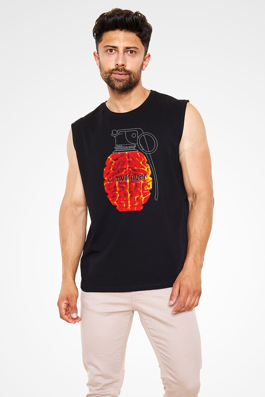 Clawfinger Baskılı Unisex Siyah Kolsuz Tişört