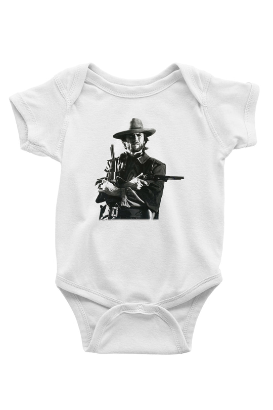 Clint Eastwood Baskılı Beyaz Unisex Bebek Body - Zıbın