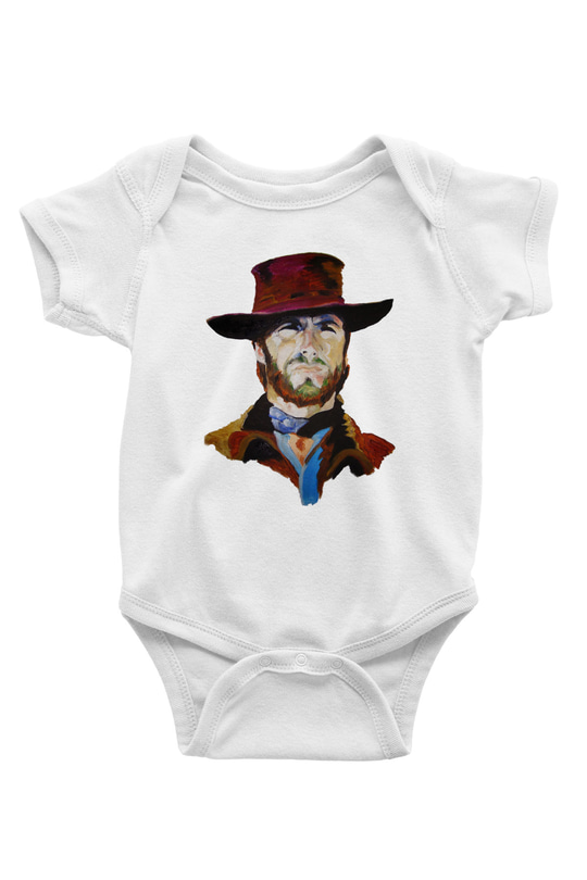Clint Eastwood Baskılı Beyaz Unisex Bebek Body - Zıbın