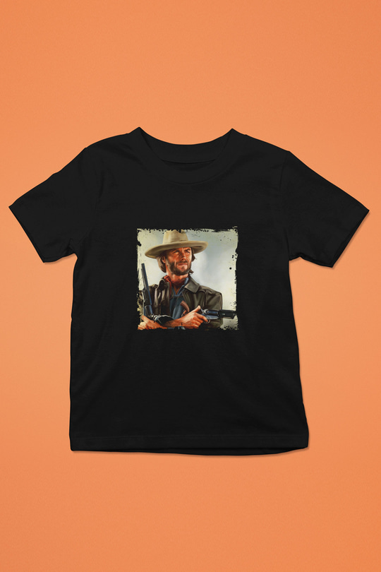 Clint Eastwood Baskılı Unisex Siyah Çocuk Tişört