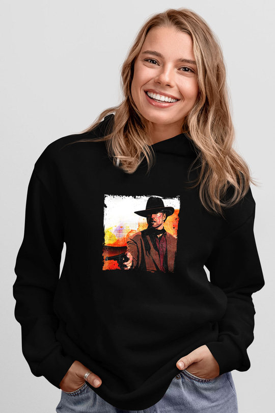 Clint Eastwood Baskılı Unisex Siyah Hoodie
