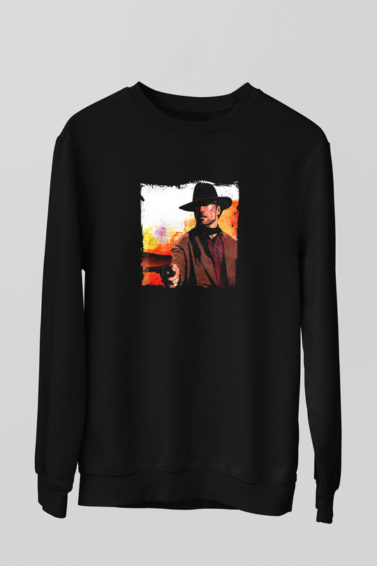 Clint Eastwood Baskılı Unisex Siyah Sweatshirt