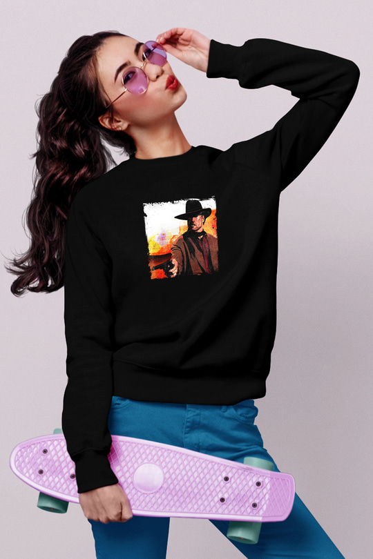 Clint Eastwood Baskılı Unisex Siyah Sweatshirt