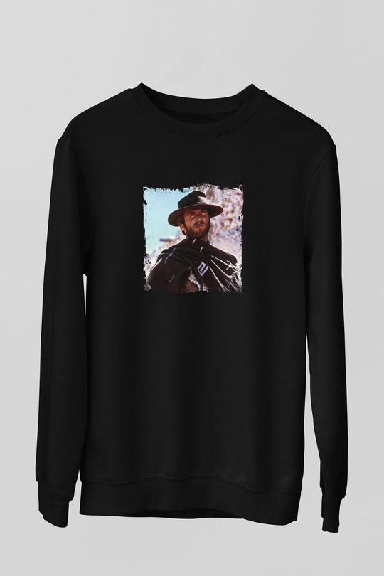 Clint Eastwood Baskılı Unisex Siyah Sweatshirt
