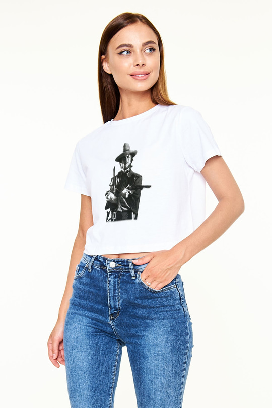Clint Eastwood Beyaz Croptop Tişört